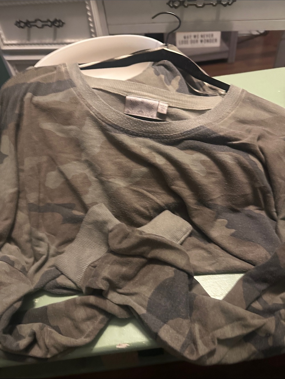 Dantelle Camo Print Sweatshirt in Olive and Dark Green
